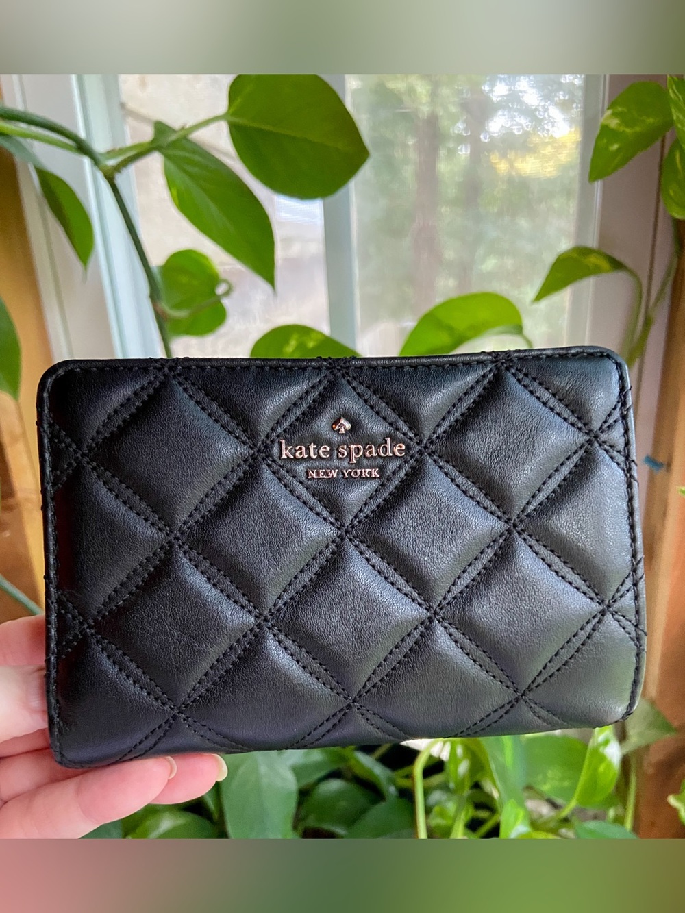 Kate Spade Carey Quilted Leather Medium Compact Bifold Wallet - Black Clean Girl